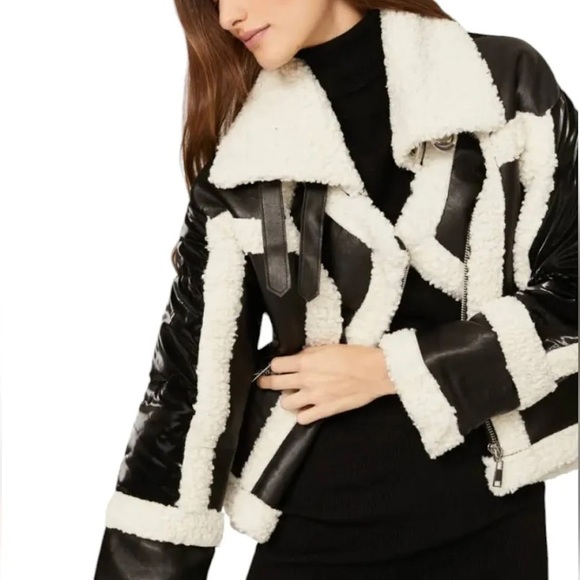 NVLT for Anthropologie Faux Fur Moto Jacket Size L - Picture 2 of 14